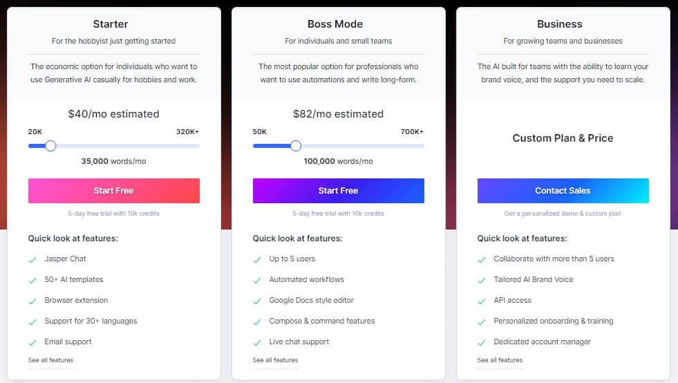 jasper ai pricing