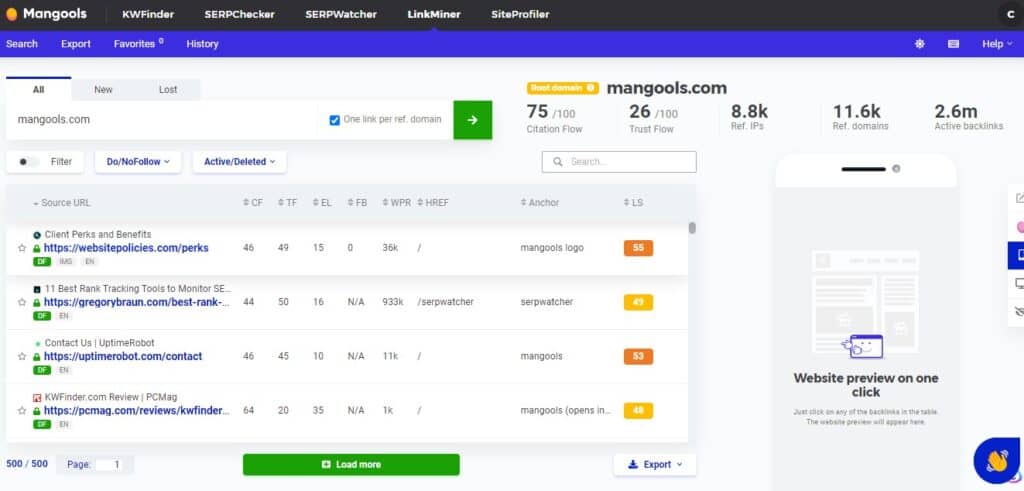 mangools review linkminer